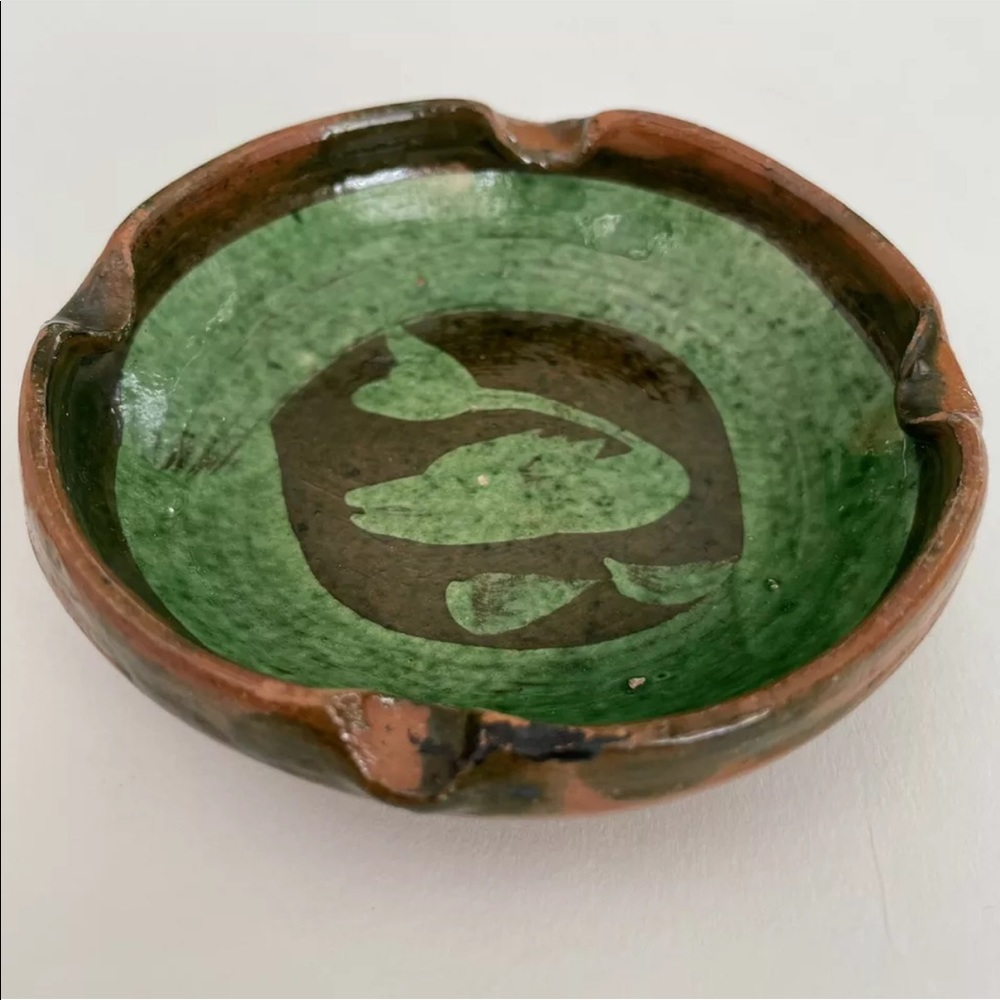 Patamban Michoacan Tobacco Ashtray_Mexican Pottery_Green_Whale_Trinket Dish